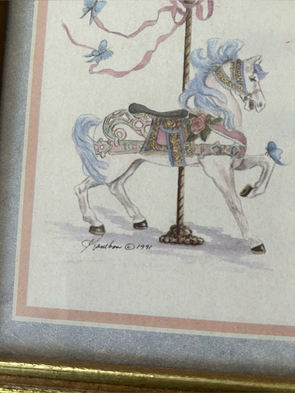 Vintage 1991 carousel horse framed art print by Consuelo Gamboa art decor - Picture 3 of 6